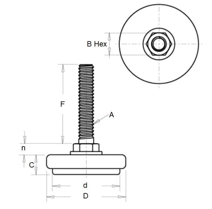 1104303 | MLM-127C-051-C-LDRP --- Levelling Studded Mounts - 1/2-13 UNC (12.7mm) x 50.8 mm x 12.7 mm