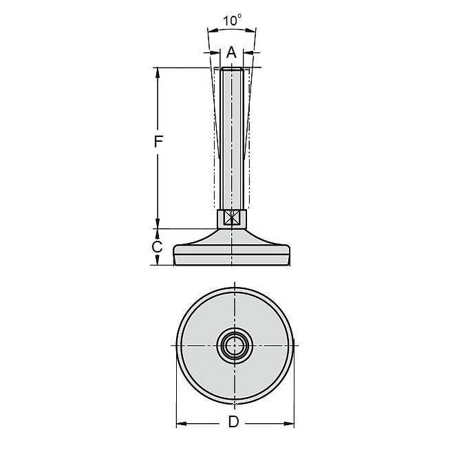 1103106 | MLM-127C-102-S4HY (Each) --- Levelling Studded Mounts - 1/2-13 UNC - 12.7mm - 59.9x33 mm Hygienic - Stainless Steel 304 Similar to A2, 18-8 HRB80 Mount