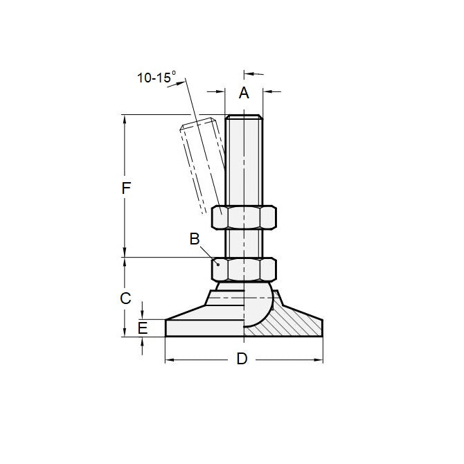 1072667 | MLM-064A-032-CGC (Each) --- Levelling Studded Mounts - 1/4-16 - 6.35 mm - 25.4x17.5 mm Acme Thread - Steel Mount