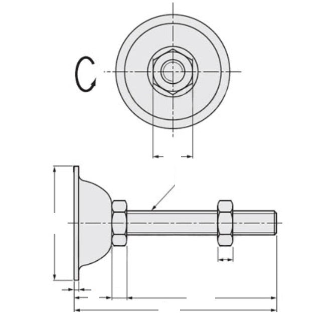 1092506 | MLM-100M-080-S4-ECO (Each) --- Levelling Studded Mounts - M10 - 10x1.5mm - 38x19.5 mm Economy - Stainless Steel 304 Similar to A2, 18-8 HRB80 Mount
