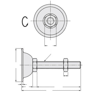 1092506 | MLM-100M-080-S4-ECO (Each) --- Levelling Studded Mounts - M10 - 10x1.5mm - 38x19.5 mm Economy - Stainless Steel 304 Similar to A2, 18-8 HRB80 Mount