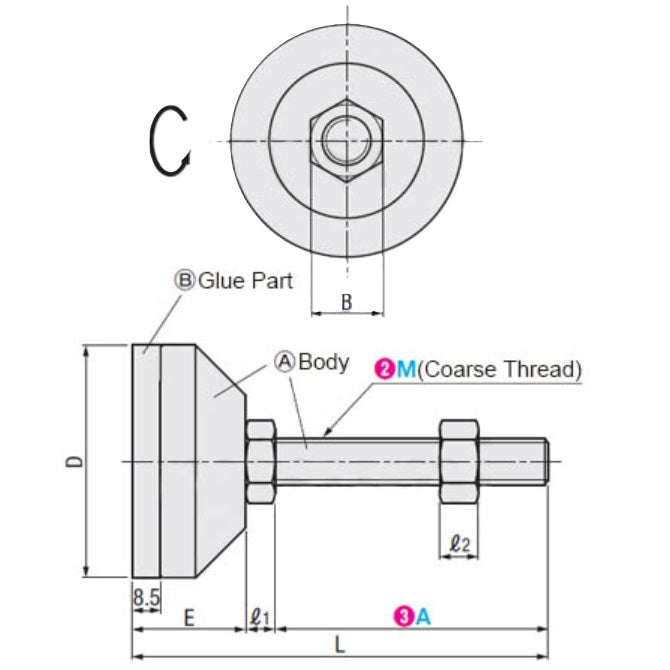 1082514 | MLM-080M-050-ZPP-ECO (PK-4) --- Levelling Studded Mounts - M8 - 8x1.25mm - 50x33.5 mm Economy - Steel - Zinc Mount