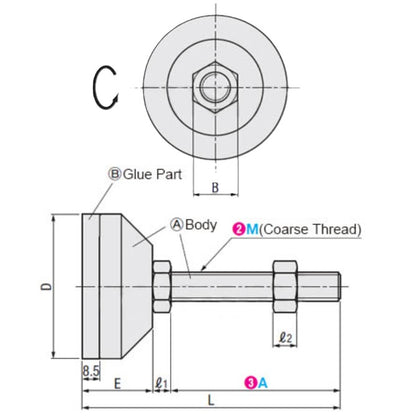 1082514 | MLM-080M-050-ZPP-ECO (PK-4) --- Levelling Studded Mounts - M8 - 8x1.25mm - 50x33.5 mm Economy - Steel - Zinc Mount