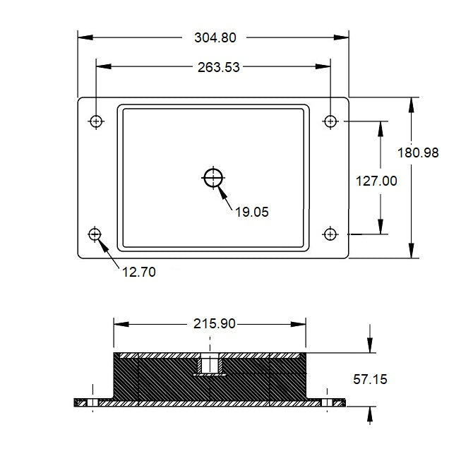 1227877 | MR4-4536 (Each) --- Rectangular 4 Bolt Mounts - 4535.9 Kg - 263.53x180.98 mm - Steel and Neoprene Mount