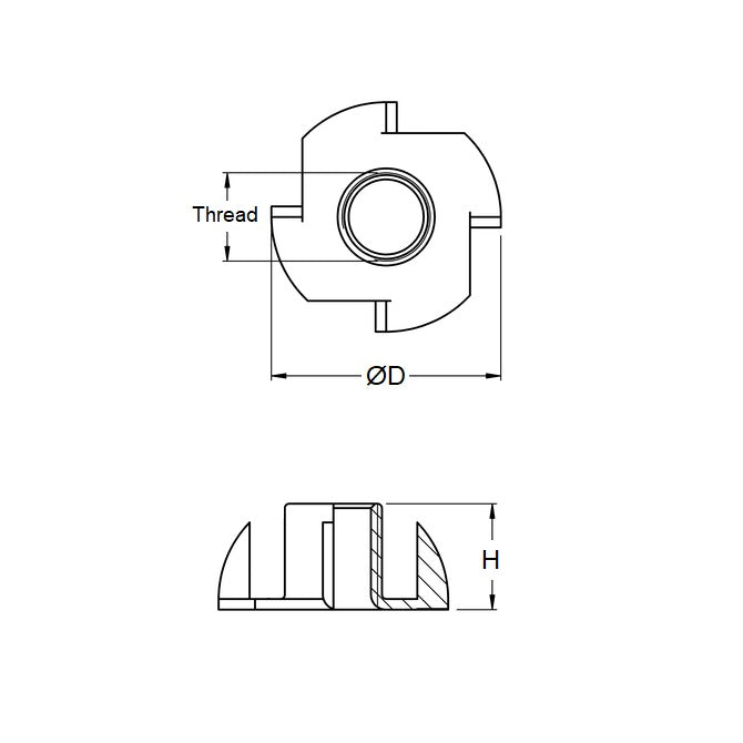 1068917 | NT060M-BL-CZ (20 Pcs) --- Blind Nuts - M6 (6x1mm) x 19 mm x 6.2 mm