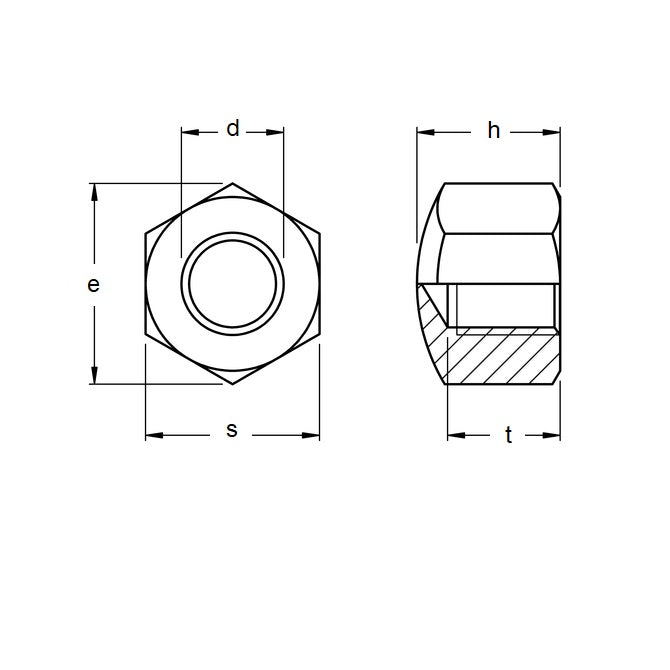 1070670 | NT060M-CP-S4 (10 Pcs) --- Cap Nuts - M6 (6x1mm) 304 Stainless 9 (min 8.64)