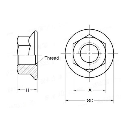 1070666 | NT060M-F-S4 --- Flanged Nuts - M6 (6x1mm) x  Stainless Steel x 5.8 mm