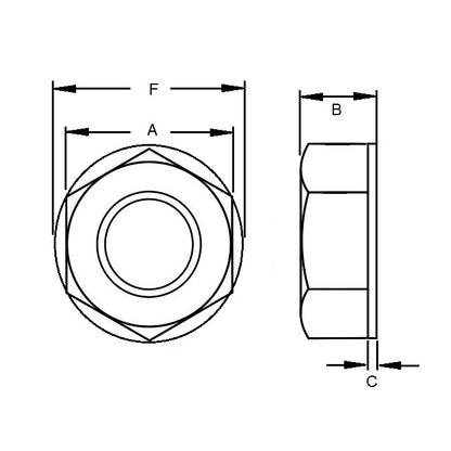 1042374 | NT022C-HXT-W-NY (20 Pcs) --- Hexagonal Nuts - 2-56 UNC (2.18mm) x 3.56 mm x 4.57 mm