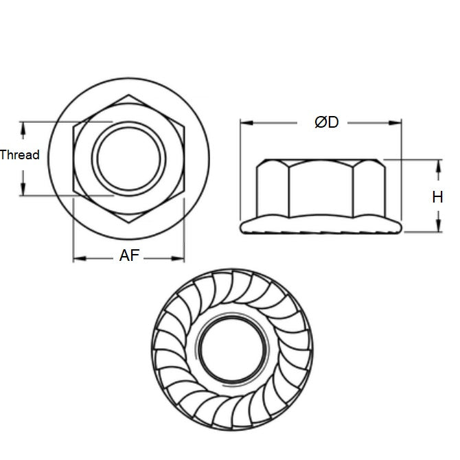 1101172 | NT120M-FS-S4 (50 Pcs) --- Flanged Nuts - M12 (12x1.75mm) 304 Stainless