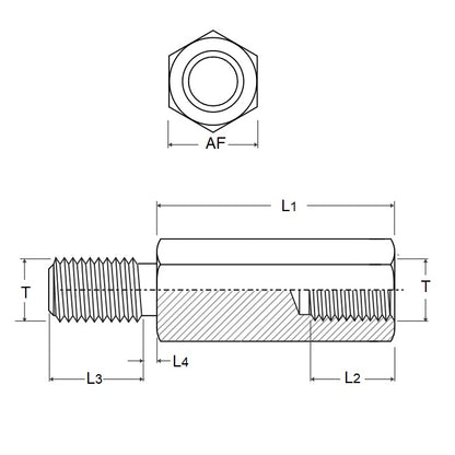 1048628 | SHX-TP-0350-06-016-BZ (Each) --- Threaded Pillars - M3.5 - 3.5x0.6mm - 6.35x10 mm - Brass Pillar