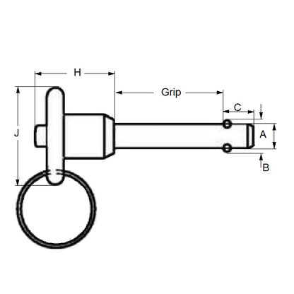 1094571 | BLP-095-0127-BT-S4 (Each) --- Ball Lock Pins - 9.53x12.7 mm - 304 Stainless Steel Shank / Aluminium Handle Button Handle Pin