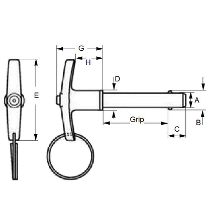 1069899 | BLP-060-0400-TI-S17 --- Pins - 6 mm x 40 mm 17-4 PH Stainless / Aluminium Handle