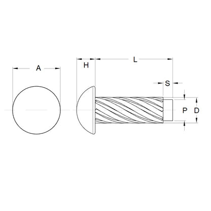 1039354 | HDP021-06R-S4 (PK-5) --- Hammer Drive Pins - 2.1x6.3x2.18 mm Round Head Stainless Steel - Stainless Steel Pin