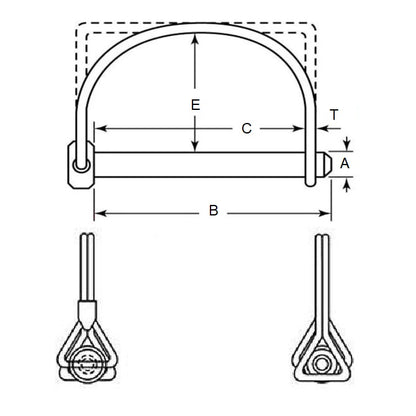 1073107 | LYP-Q2-064-057-CZ (Each) --- Wire Lock Lynch Pins - 6.35x57.15x2.3 mm Double Wire - Carbon Steel Spring Wire Zinc Plated Pin
