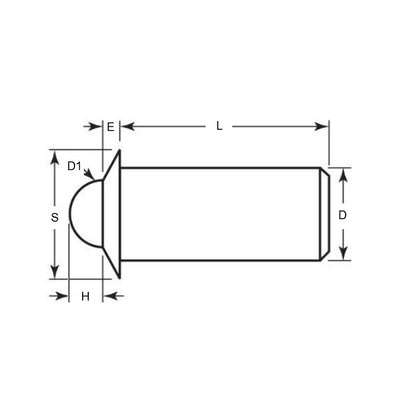 1102520 | PLBP-127-287-SA-102 (Each) --- Ball Push Fit Plungers - 12.7x28.7 mm - 53.4 N Stainless Body - Acetal Plunger