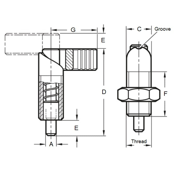 1232116 | PLIT-080-200-150-69-CA-N (Each) --- Indexing Cam Action Plungers - M20 Extra Fine - 20x1.5mm - 20.07x36.1 mm With Hex Nut - Steel Plunger
