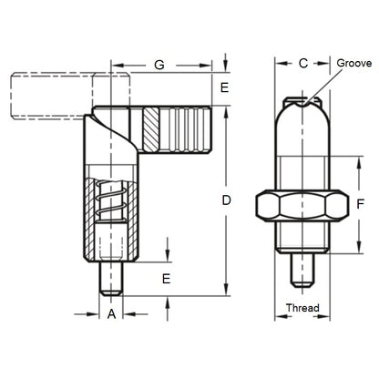 1232116 | PLIT-080-200-150-69-CA-N (Each) --- Indexing Cam Action Plungers - M20 Extra Fine - 20x1.5mm - 20.07x36.1 mm With Hex Nut - Steel Plunger