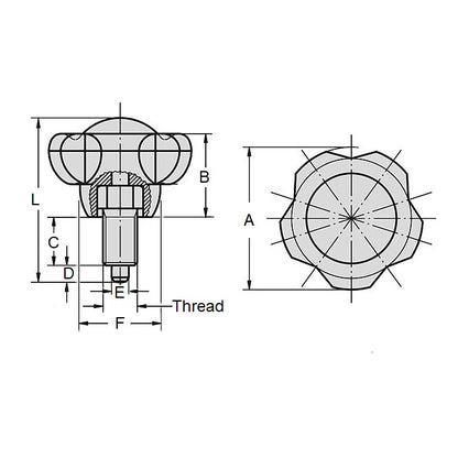 1121242 | PLIT-100-191C-63-LH --- Indexing Large Handle Plungers - 3/4-10 UNC (19.05mm) x 23.9 mm x 63 mm