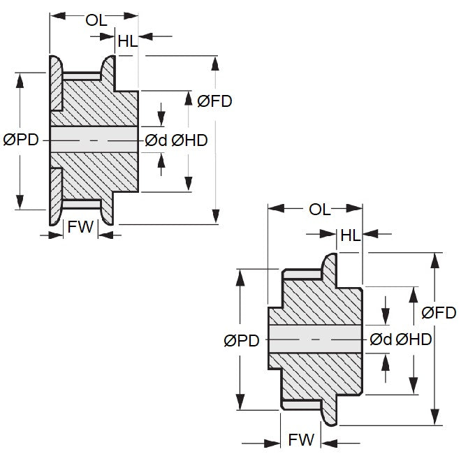 1107468 | P-40D-015-060SF-PA-N-040 (Each) --- Inch Timing Pulleys - 15 tooth - 6.4x4 mm 2.073mm Pitch 40DP - Acetal Pulley