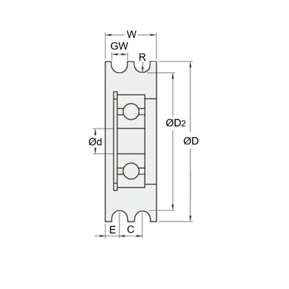 1038523 | PUI004-0170-030-S4S440 (Each) --- U Groove Idler Pulleys - 2x17x3 mm Double Row - Stainless Steel 304 Similar to A2 or 18-8 HRB80