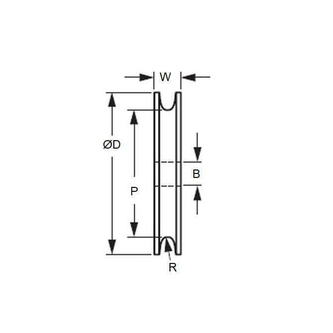 1040413 | PUI024-0381-065-A (PK-100) --- U Groove Idler Pulleys - 2.39x38.1x6.452 mm Single Row - Acetal - Black Pulley