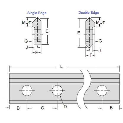 1038284 | DVT1-1537-HSH --- Tracks Dual Vee - 1 x 1536.7 mm x 4.75 mm