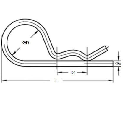 1039962 | RCL-016-033-S6 --- Single Coil R Clips - 1.6 mm x 33 mm