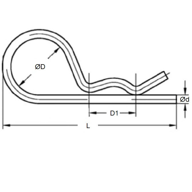 1040164 | RCL-020-047-S4 (PK-5) --- Single Coil R Clips - 2x47 mm - 304 Stainless Steel Clip