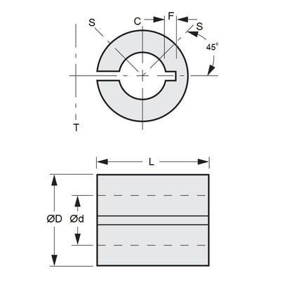 1066543 | RB-060-030-090-A --- Bore Reducers - 6 mm x 3 mm x 9 mm