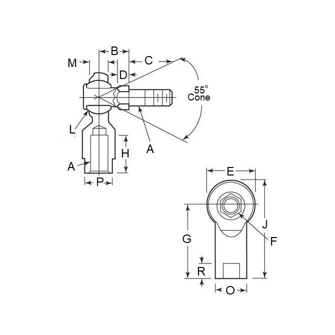 1079831 | SPF5SRS (50 Pcs) --- Female Rod Ends - 5/16-24 UNF (7.94mm) Right Hand x 19.05 mm x 17.45 mm