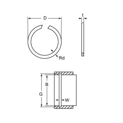 1139075 | WRI-0250-LS (Each) --- Internal Retaining Rings - 25x1.2x25.8 mm Snap Rings - Carbon Spring Steel Snap Ring