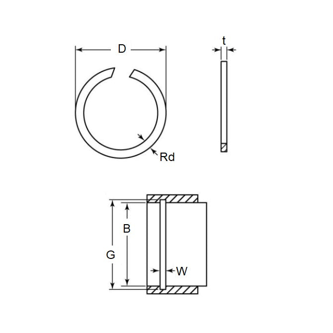 1104326 | WRI-0130-LS (Each) --- Internal Retaining Rings - 13x1x13.5 mm Snap Rings - Carbon Spring Steel Snap Ring