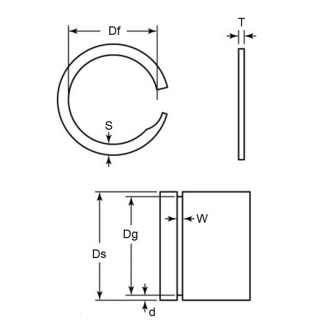 1085047 | US-037 (PK-25) --- External Retaining Rings - 9.525x0.38x8.92 mm Spiral Rings - Carbon Spring Steel Spiral Ring