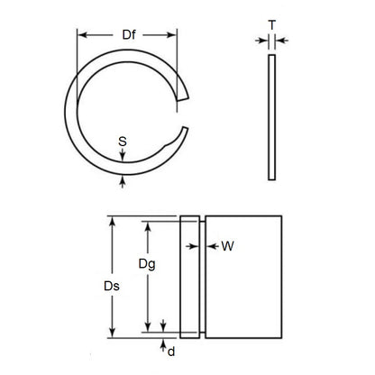 1085047 | US-037 (PK-25) --- External Retaining Rings - 9.525x0.38x8.92 mm Spiral Rings - Carbon Spring Steel Spiral Ring