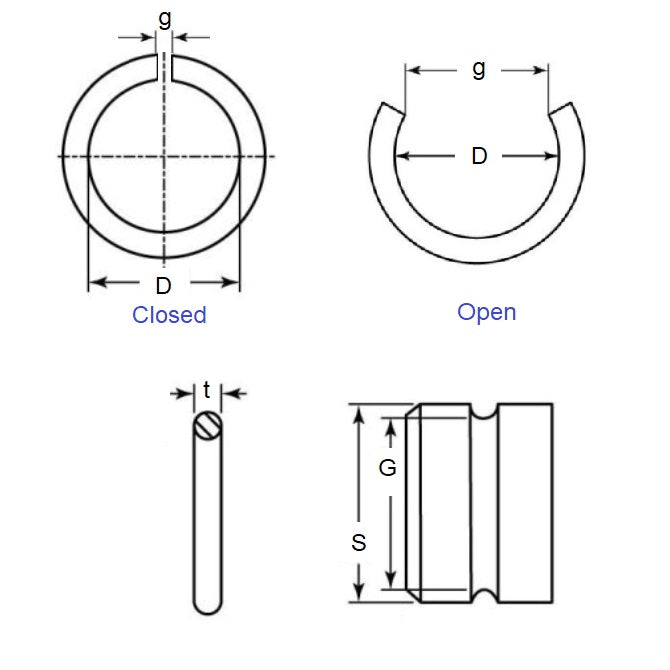 1154700 | WRE-0350-RD (Pack of 5)  --- External Retaining Rings - 35x2.5x32.4 mm Round Wire - Carbon Spring Steel Circlip