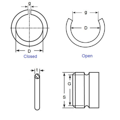 1154696 | WRE-0350-RD (Pack of 5)  --- External Retaining Rings - 35x2.5x32.4 mm Round Wire - Carbon Spring Steel Circlip