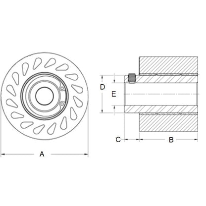 1164489 | RR-184RS (Each) --- Solid Shaft Mount Rollers - 50.8x49.28 - 25.43 - 25.55 Coloured Urethane - Urethane Roller