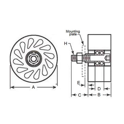 1170996 | RR-230RS --- Solid Stud Mount Rollers - 63.5 mm x 49.28 mm 1/2-13 UNC (12.7mm)