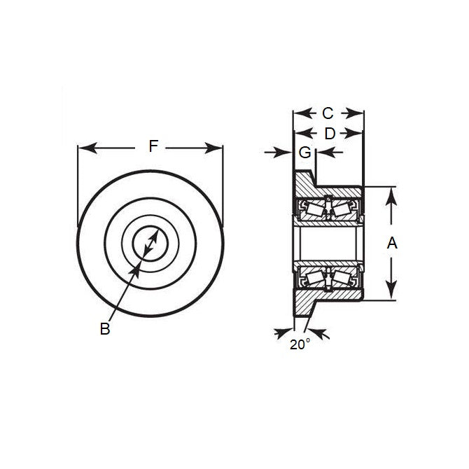 1171321 | CCF945RS (Each) --- Flanged Rollers - 63.5x39.675x19.05 mm - Steel Roller