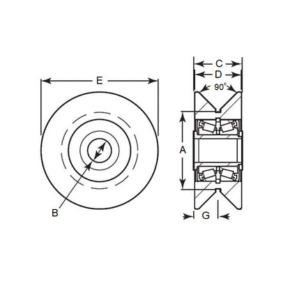 1185894 | CCF955RS (16 Pcs) --- V-Groove Rollers - 95.25 mm x 39.68 mm x 19.05 mm