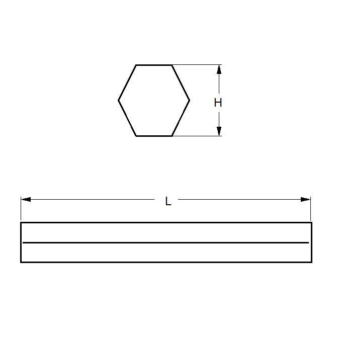 1104081 | 6R-0127-0914-CSL (Length) --- Hexagonal Bar Rod - 12.7x914 mm - Low Carbon - Carbon Steel - Low Carbon