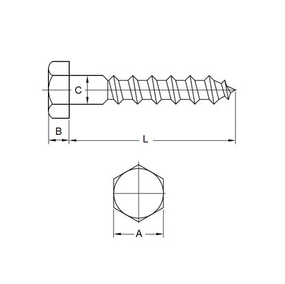 1100084 | SCT1200-130-CO-S6 (PK-25) --- Coach Screws - Approx Diameter M12 - 130 mm - Stainless Steel 316 Similar to A4, 18-10 Screw