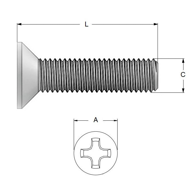 1042203 | SK025M-012-PH-S4 (PK-100) --- Countersunk Screws - M2.5 - 2.5x0.45mm - 12 mm - 304 Stainless Phillips Screw