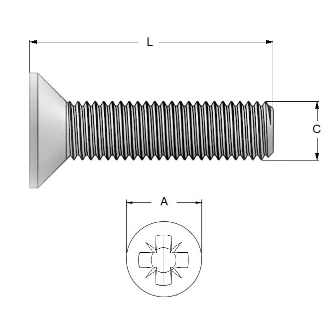 1060978 | SK050M-008-PZ-CZ (PK-10) --- Countersunk Screws - M5 - 5x0.8mm - 8 mm - Zinc Plated Steel Pozidrive Screw