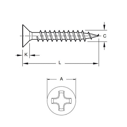 1074245 | SKT0635-057-PH-S4 (PK-5) --- Self Tapping Screws - 6.35x57.2 mm - 14 Countersunk - Stainless Steel 304 Similar to A2, 18-8 HRB80 Screw
