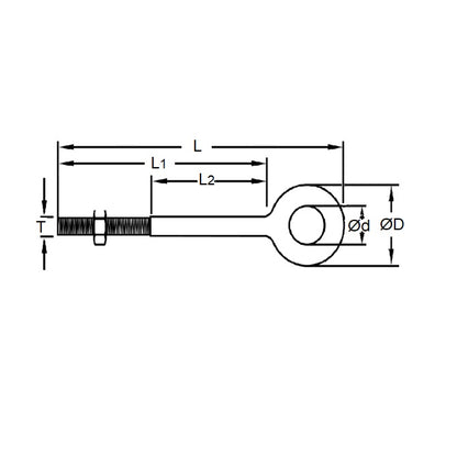 1089080 | CHE-16RS --- Partial Threaded Shank Eye Bolts - 3/8-16 UNC (9.53mm) x 203.2 mm x 19.05 mm