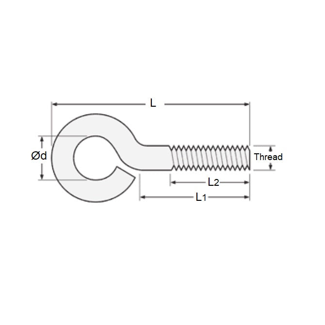 1088961 | EB-290RS --- Bent Eye Bolts - 3/8-16 UNC (9.53mm) x 101.6 mm x 38.1 mm