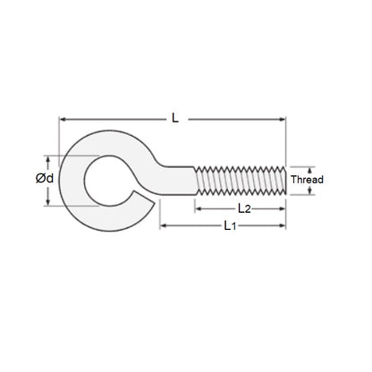 1073410 | BEB-400RS (Each) --- Bent Eye Bolts - 1/4-20 UNC - 6.35mm - 50.8x25.4 mm Steel