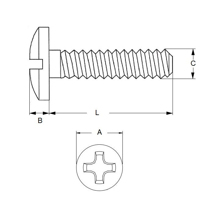 1048701 | SC035C-007-F-PH-S4 (PK-10) --- Fillister Head Screws - 6-32 UNC - 3.5mm - 7.9 mm - 304 Stainless Phillips Screw