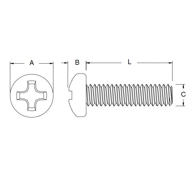 1058689 | SC048F-025-P-PH-S4 (PK-100) --- Pan Head Screws - 10-32 UNF - 4.76mm - 25.4 mm - 304 Stainless Phillips Screw